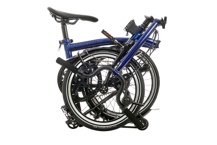 Brompton P Line Explore 12 Speed - High Handlebar - Bolt Blue Lacquer with Rack
